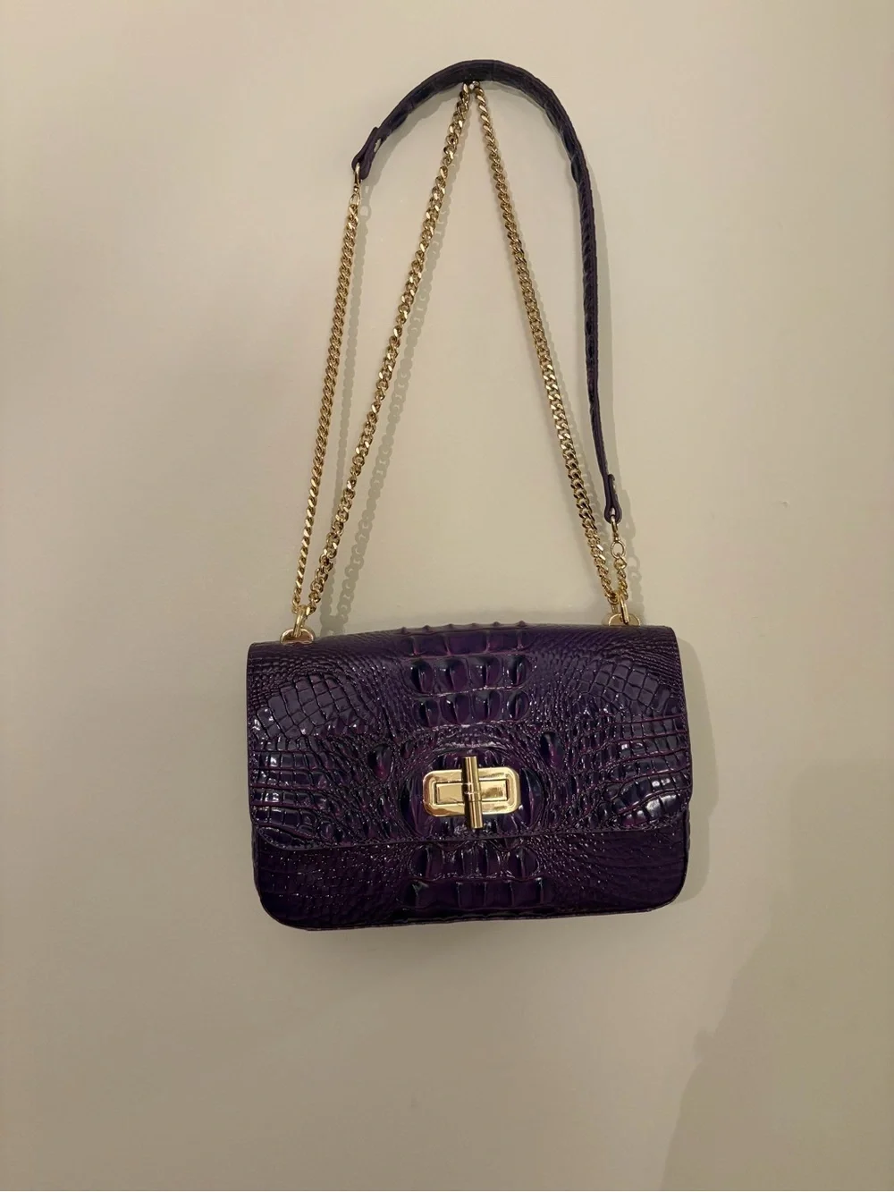 Brahmin Rosalie Royal Purple Croc-Embossed Chain Crossbody